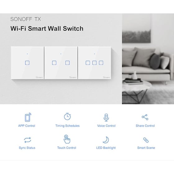 Sonoff Smart Διακόπτης Τχ-t2eu2c, Αφής, Wi-fi, Διπλός, Λευκός image 1