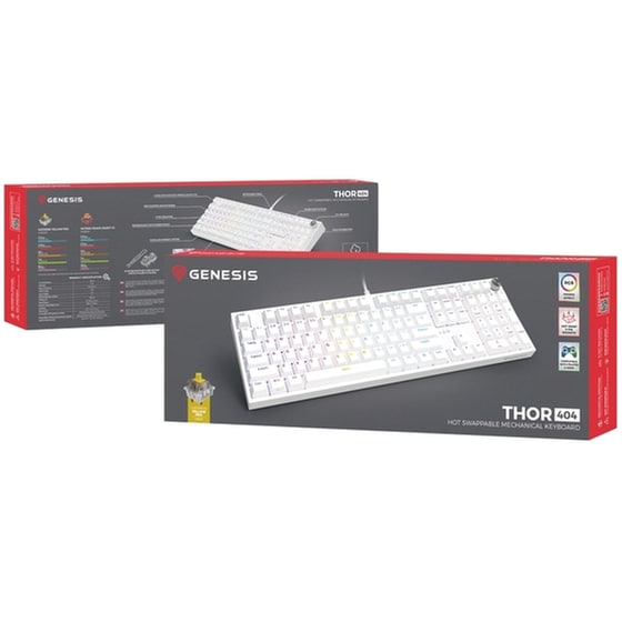 Genesis Thor 404 Gaming Πληκτρολόγιο RGB Full Size με Gateron Yellow Pro διακόπες Λευκό (US) image 4