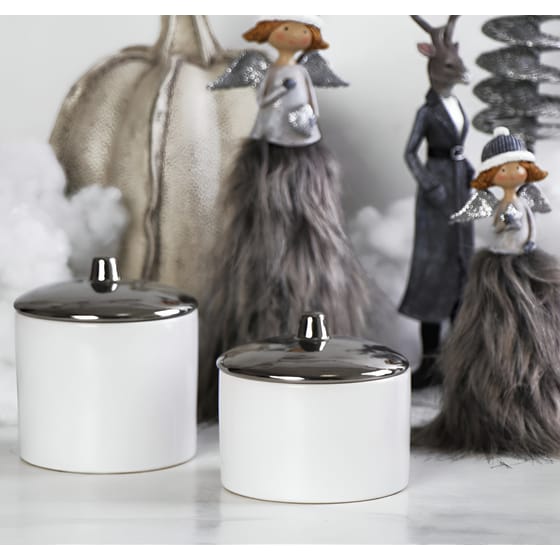 Διακοσμητικό Δοχείο Espiel Κεραμικό 10x9cm - Λευκό/Ασημί image 1