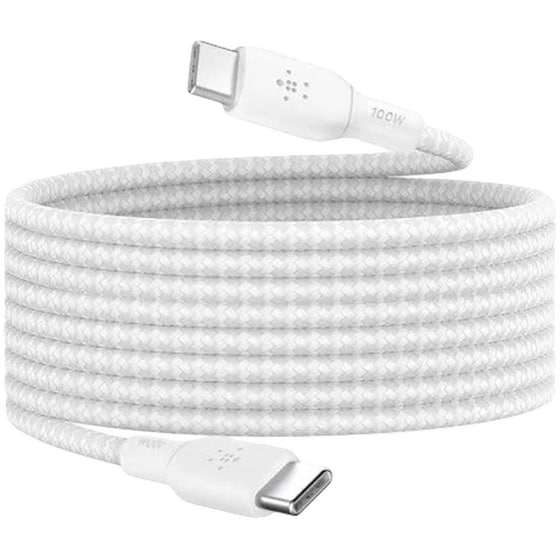 Καλώδιο φοόρτισης Belkin Braided USB-C σε USB-C 3m - Λευκό image 1