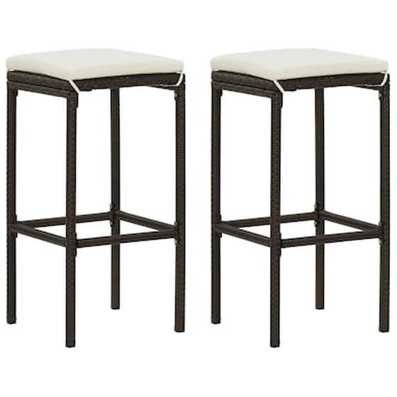 Σκαμπό Κήπου VidaXL με Μαξιλάρια από Συνθετικό Ρατάν 38x38x76 cm 2 Τμχ - Καφέ image 0