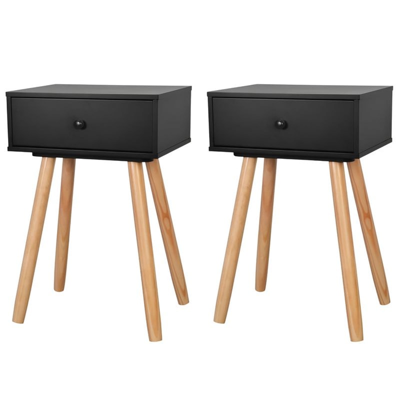 VIDAXL Κομοδίνο Vidaxl Από Μασίφ Ξύλο Πεύκου 2τμχ 40x30x61 cm - Μαύρο Καφέ