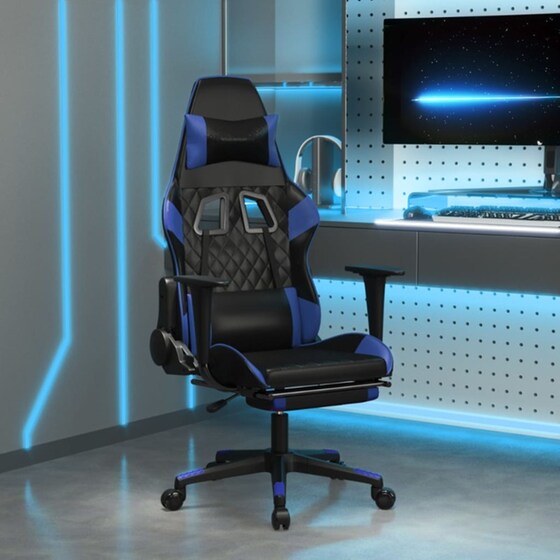 Καρέκλα Gaming VIDAXL 345522 με Υποπόδιο από Τεχνητό Δέρμα - Μαύρο / Μπλε image 8