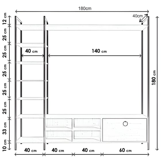 Έπιπλο Τηλεόρασης Biblo από Μοριοσανίδα 180x40x180cm - Μαύρο image 5