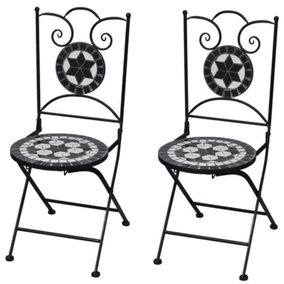 Καρέκλες Vidaxl Bistro Πτυσσόμενες Κεραμικές 2 Τεμ. 37x44x89cm - Μαύρο/Λευκό image 0