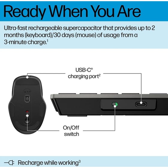 HP 725 Multi-Device Rechargeable Ασύρματο Σετ Πληκτρολόγιο - Ποντίκι Nightfall Βlack image 1