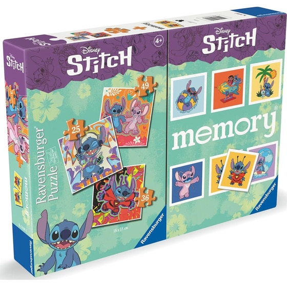 Παιδικό Παζλ & Παιχνίδι Μνήμης 2 σε 1 Ravensburger Memory® Disney Stitch (25/36/49 Κομμάτια) image 1
