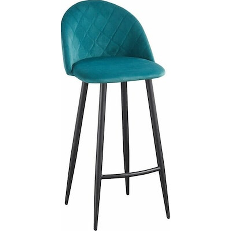 WOODWELL Σκαμπό Μπαρ Από Μεταλλικο Μαυρο Υφασμα - Velure Petrol