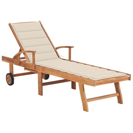 Ξαπλώστρα VidaXL με Μαξιλάρι από Μασίφ Ξύλο Teak  195x59.5 cm - Καφέ/Κρεμ image 0