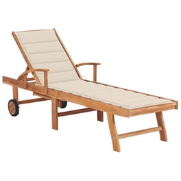 Ξαπλώστρα VidaXL με Μαξιλάρι από Μασίφ Ξύλο Teak  195x59.5 cm - Καφέ/Κρεμ