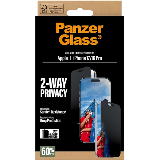 Προστατευτικό οθόνης Apple iPhone 17/iPhone 16 Pro - PanzerGlass 2-Way Privacy Ultra-Wide Fit Screen Protection image 4