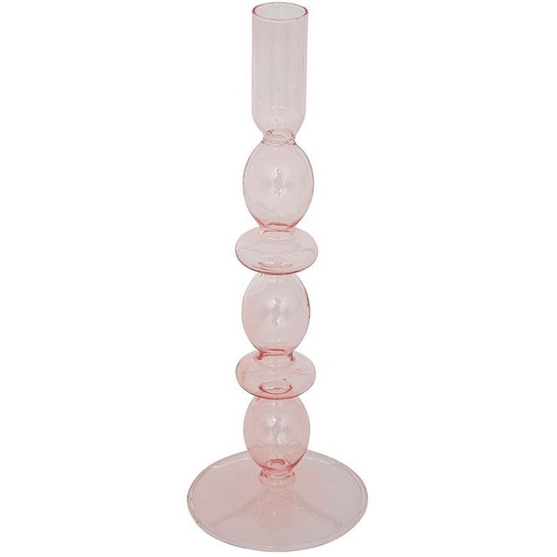 SPITISHOP Κηροπήγιο Spitishop Γυάλινο 9x25.7cm - Ροζ