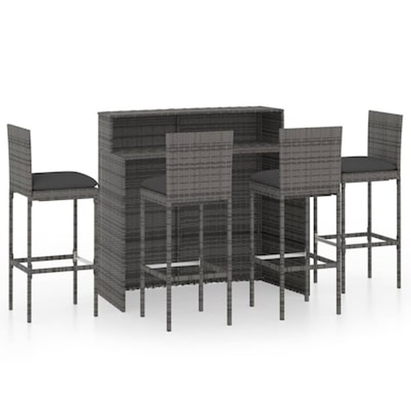 Vidaxl Σετ Επίπλων Μπαρ Κήπου 5 Τεμαχίων Γκρι Με Μαξιλάρια