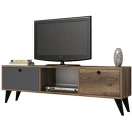 Έπιπλο Τηλεόρασης 24Mall Carlos από Μοριοσανίδα 138x29.5x42.6 cm - Καρυδί/Ανθρακί