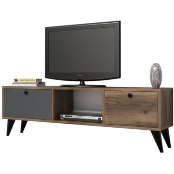 Έπιπλο Τηλεόρασης 24Mall Carlos από Μοριοσανίδα 138x29.5x42.6 cm - Καρυδί/Ανθρακί image 0