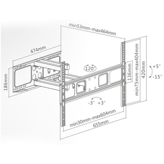 Βαση Τηλεόρασης Επιτοίχια Superior Full Motion Extra Slim Διπλού Βραχίονα με Ρύθμιση Κλίσης για 37"-70" έως 40 kg image 3