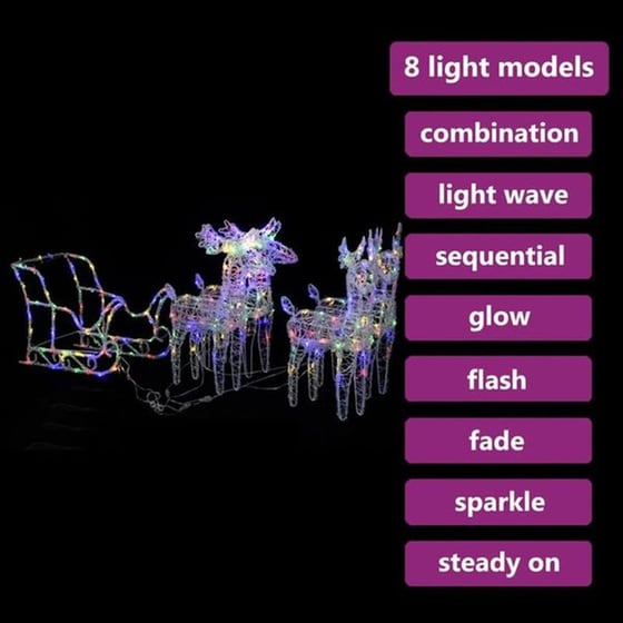 Χριστουγεννιάτικοι Διακοσμητικοί Τάρανδοι με Έλκηθρο από Ακρυλικό 240 Led 280x28x55cm image 4