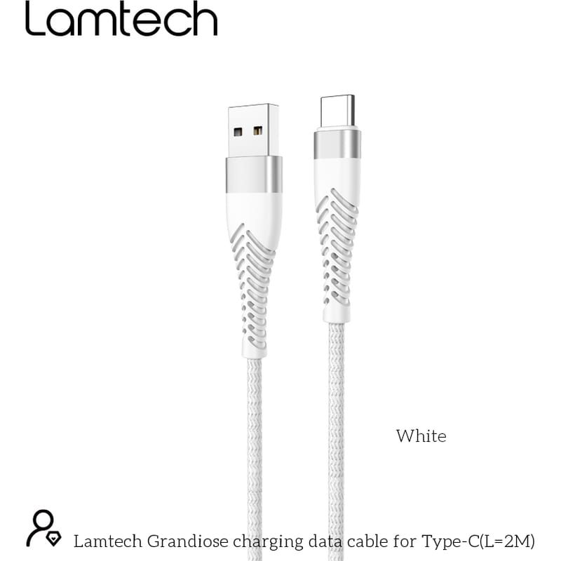 LAMTECH Καλώδιο δεδομένων Lamtech V2 High Quality Unbreakable Usb to Usb-C 2A 2m - Silver