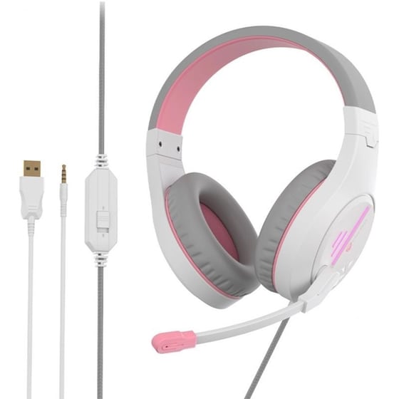 Meetion MT-HP021 Gaming Ενσύρματα Ακουστικά 3.5mm/USB - Λευκά/Ροζ image 4