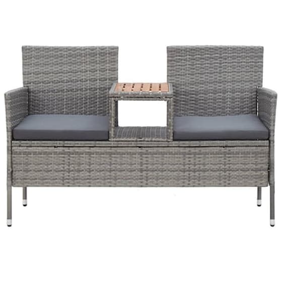 Παγκάκι Διθέσιο Κήπου VidaXL Με Tραπεζάκι από Συνθετικό Ρατάν 143x65x88 cm - Γκρι image 2
