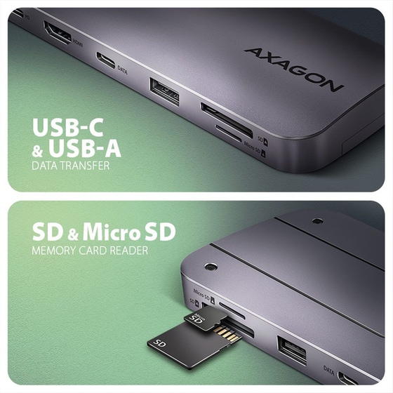 USB Hub Axagon HMC-6GM2 USB-C με  6 θύρες - Γκρι image 3