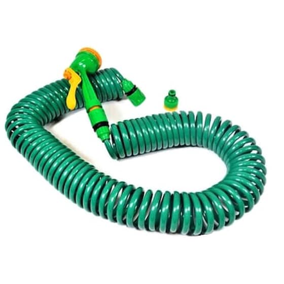 Επεκτεινόμενο Λάστιχο Ποτίσματος Σπιράλ 15m Και Πιστόλι Μπεκ Με 4 Λειτουργίες Ροής Coiled Hose image 0