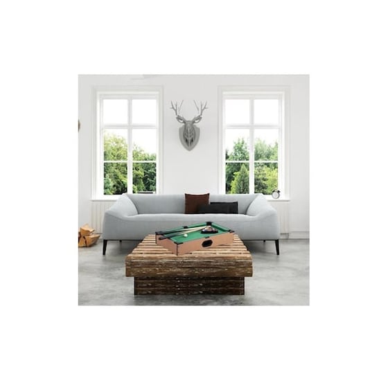 Ξύλινο Επιτραπέζιο Παιχνίδι Μπιλιάρδο Με 2 Στέκες, 16 Μπάλες, Τρίγωνο Και Κιμωλία, 51x31x10 Cm image 1