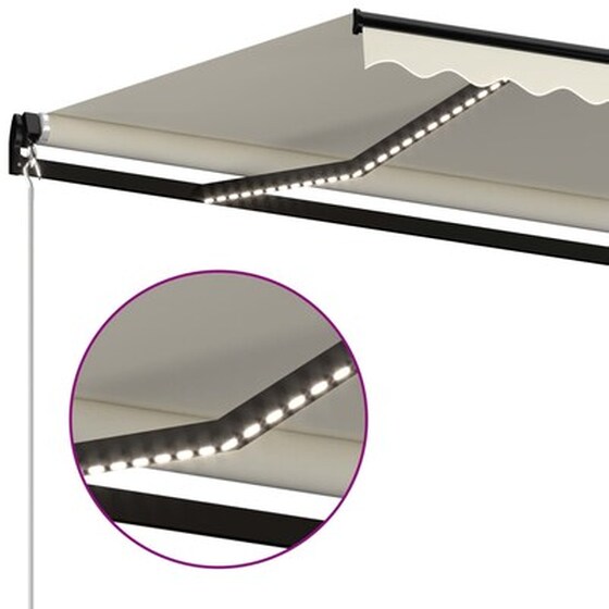 Τέντα Vidaxl Συρόμενη Χειροκίνητη με LED 600x350cm - Κρεμ image 5