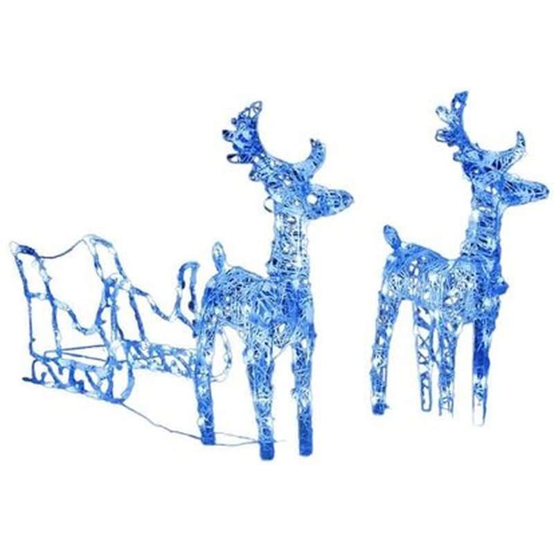 VIDAXL Χριστουγεννιάτικοι Διακοσμητικοί Τάρανδοι με Έλκηθρο από Ακρυλικό 160 Led 130cm - Μπλε