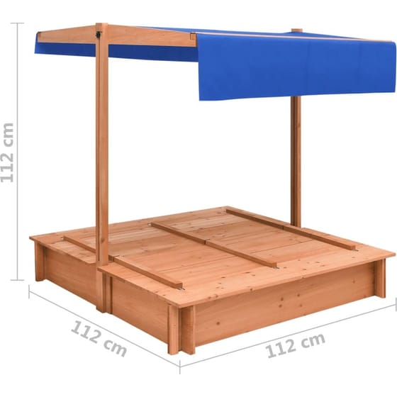 VidaXL Αμμοδόχος με Οροφή & Προστασία UV50 112x112x112cm Ξύλινη - Καφέ/ Μπλε image 7