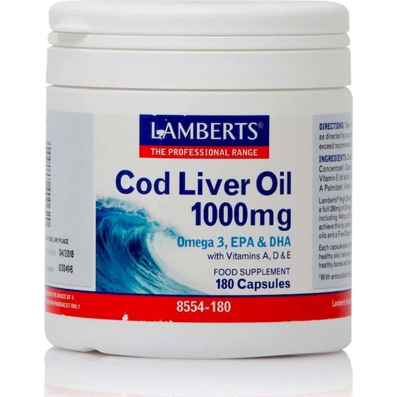 LAMBERTS Λιπαρά Οξέα Lamberts Cod Liver Oil 1000mg - 180 κάψουλες
