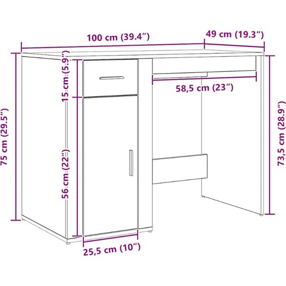 Γραφείο VidaXL από Επεξεργασμένο Ξύλο 100x49x74 cm - Μαύρη Οξιά image 10
