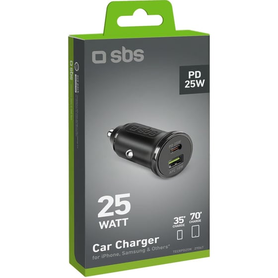 Φορτιστής Αυτοκινήτου SBS Car Charger 1x USB-C / 1x USB-A 25W - Black image 1