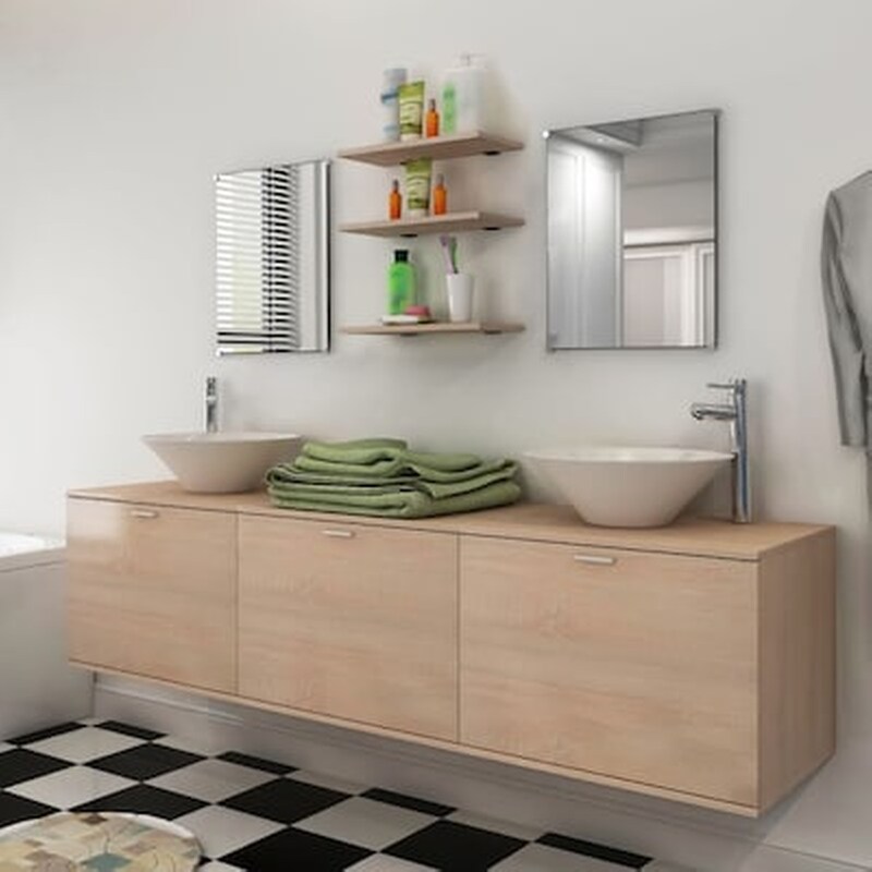 VIDAXL Vidaxl Σετ Επίπλων Μπάνιου 10 Τεμ. Μπεζ Με Νιπτήρα Και Μπαταρία