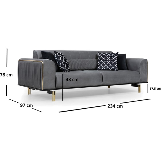 Τριθέσιος Καναπές 24Mall Carrara 234x97 cm - Γκρι image 3