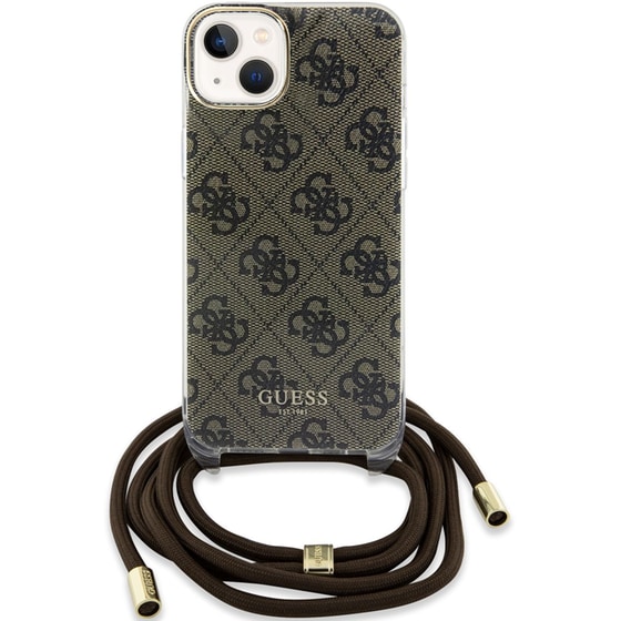Θήκη Apple iPhone 15 - Guess 4g Logo Collection Crossbody Hard Case με Script Metal Logo - Καφέ image 0