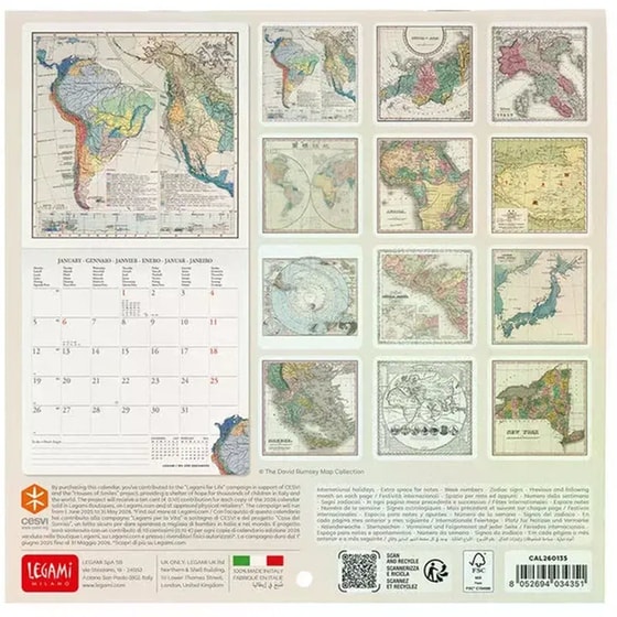 Ημερολόγιο Τοίχου Legami 2026 Vintage Maps 18x18cm image 2