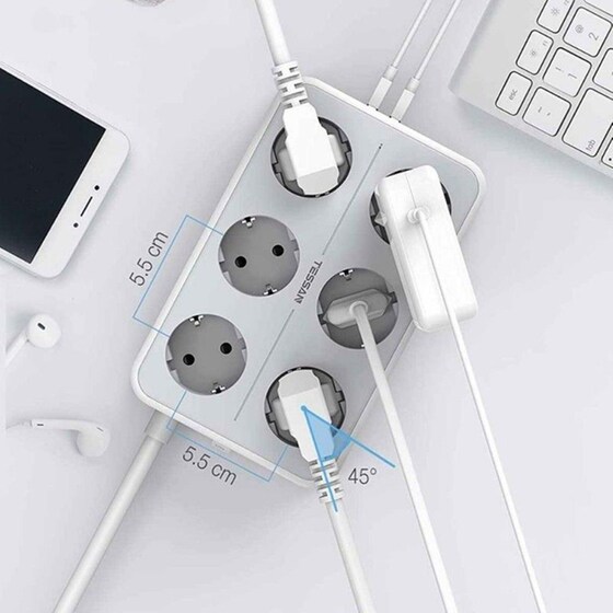 Πολύπριζο TESSAN TS-303 με θύρες AC, USB-A image 3