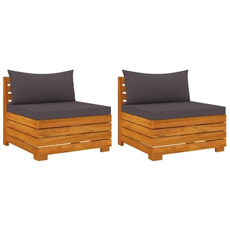 Καναπές Κήπου VidaXL Διθέσιος με Μαξιλάρια από Μασίφ Ξύλο Ακακίας 68x68x60 cm - Γκρι
