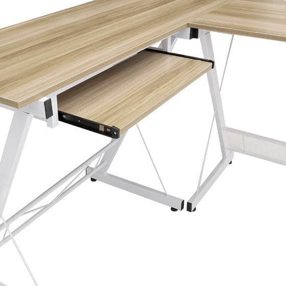 Γραφείο Γωνιακό Pakoworld Levi από MDF 158x120x73 cm - Μπεζ/Λευκό image 4