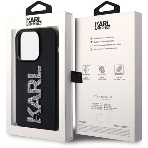 Θήκη Apple iPhone 15 Pro Max - Karl Lagerfeld Karl 3D Logo Glitter Cover Hard Case - Glitter/Black image 1