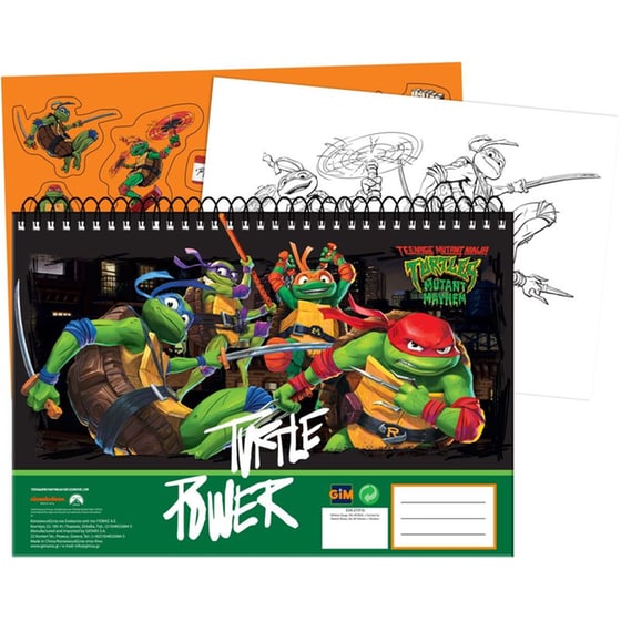 Μπλοκ Ζωγραφικής Gim 23x33 με Αυτοκόλλητα Ninja Turtles 40 Φύλλων image 1