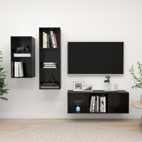 Έπιπλα Τηλεόρασης VidaXL Μοριοσανίδα 3 Τμχ 107x37x37cm - Μαύρο image 1