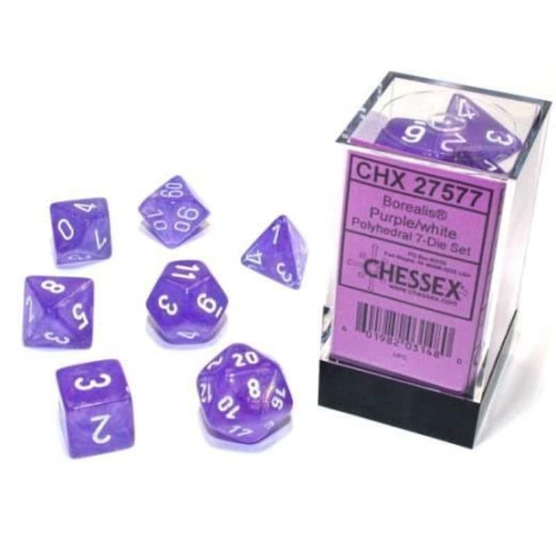 CHESSEX Borealis Luminary Purple/white Polyhedral 7-die Set (csx27577)