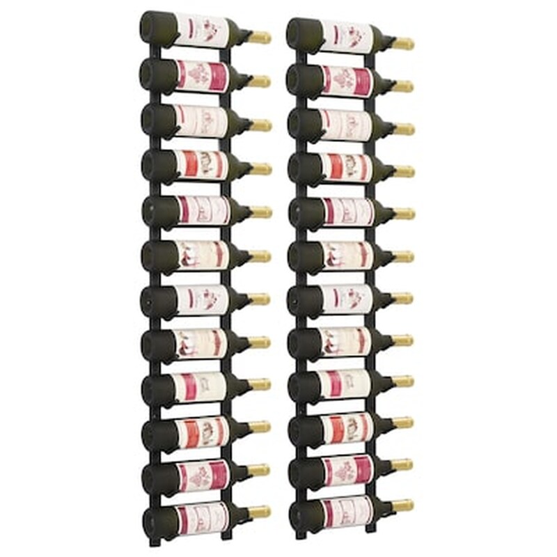 VIDAXL Βάσεις Κρασιών Vidaxl Τοίχου 2 Τεμ. Σιδερένιες Για 12 Φιάλες - Μαύρες