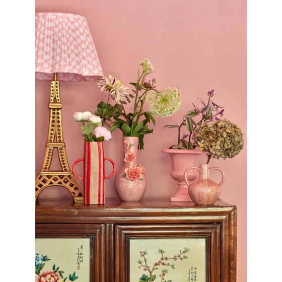 Διακοσμητικό Βάζο Rice Κεραμικό με Ρίγες - Κόκκινο/Μπεζ image 4