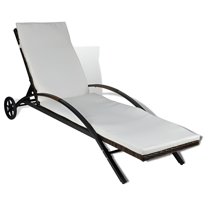 Ξαπλώστρα VidaXL από Συνθετικό Ρατάν Με Μαξιλάρι Και Ρόδες 200x65x39 cm - Κρεμ