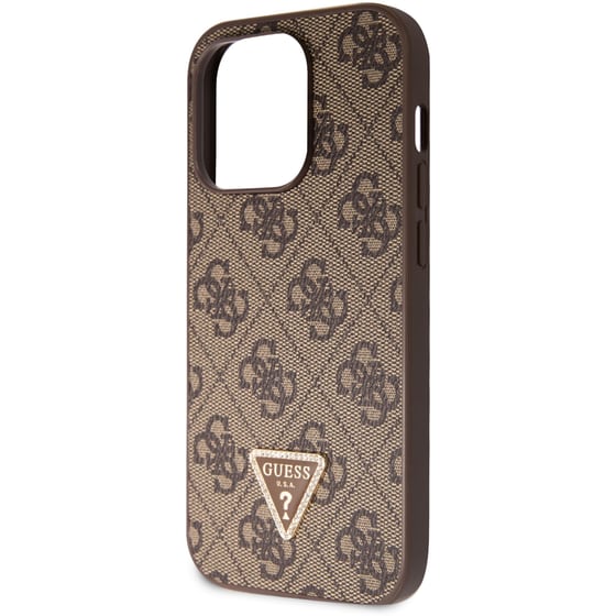 Θήκη Apple iPhone 14 Pro - Guess Triangle Metal Logo Strass Collection Crossbody Case - Καφέ image 4