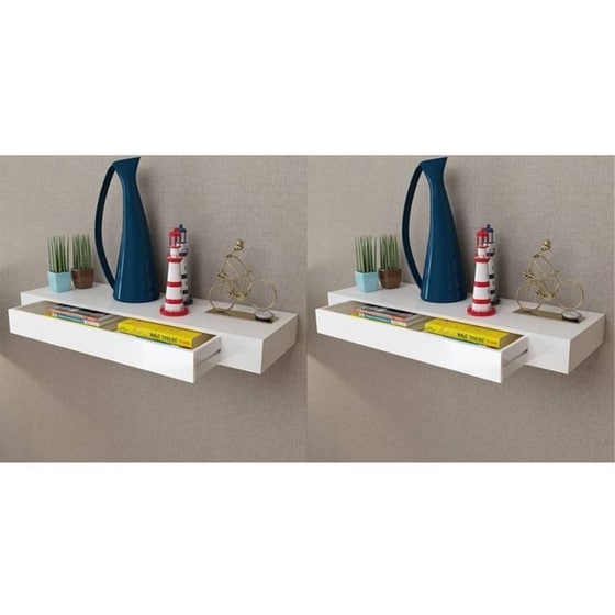 Ράφια Τοίχου VidaXL με Συρτάρι από MDF 80x25x8 cm 2 Τμχ - Λευκό image 3