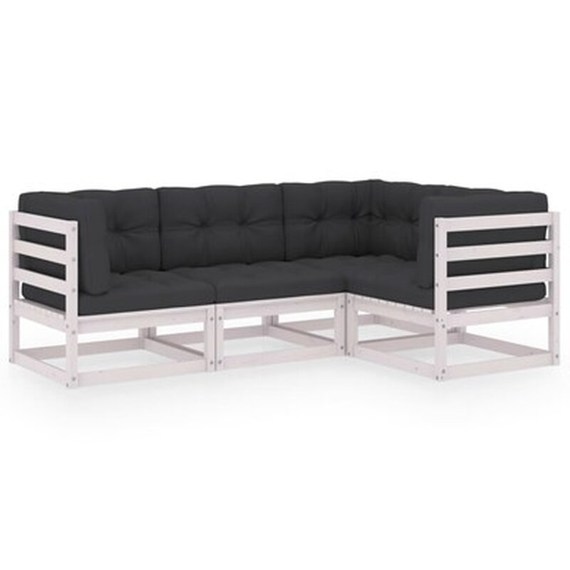 Σαλόνι Κήπου Vidaxl 4 Τμχ Με Μαξιλάρια Από Μασίφ Ξύλο Πεύκου - Λευκό